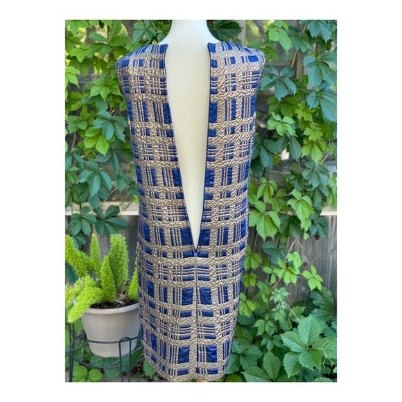 Vintage 50s Gold Metallic Brocade MIDI Dress Formal Cleopatra - Picture 10 of 10